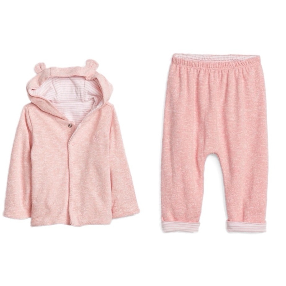 Baby Gap Pink 2-Piece Reversible Hooded Bear Top & Bottoms Set Baby 6-12M